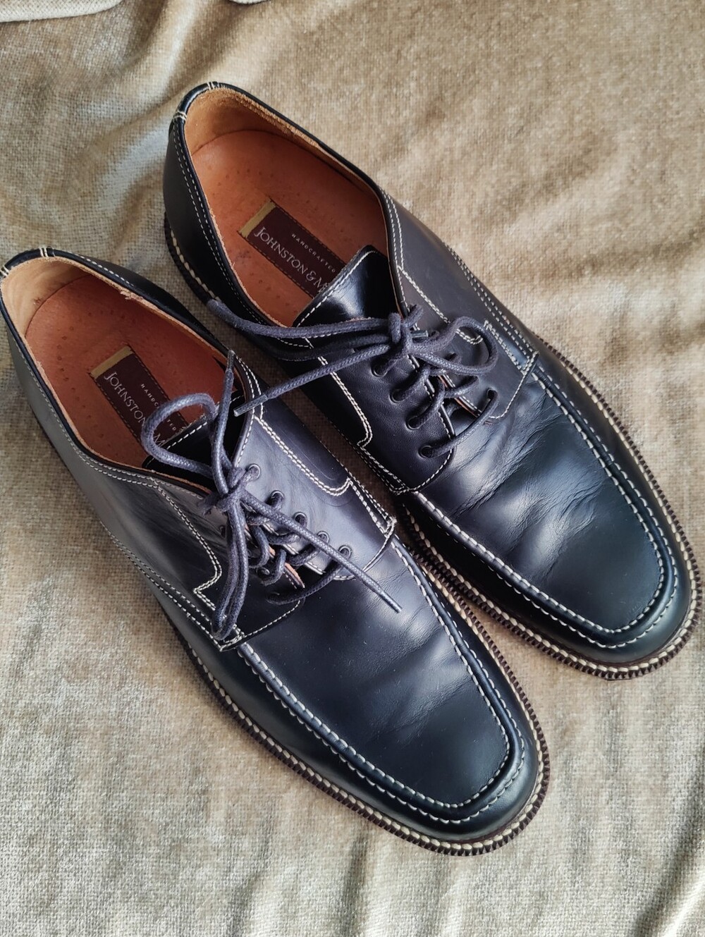 Johnston & Murphy Black Leather Split Toe Derby Shoes Italy Made F/I/C Comfort